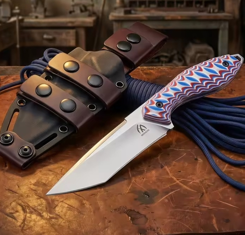 Huang Fu semi tanto knife with Rainbow G10 grip and  kydex sheath