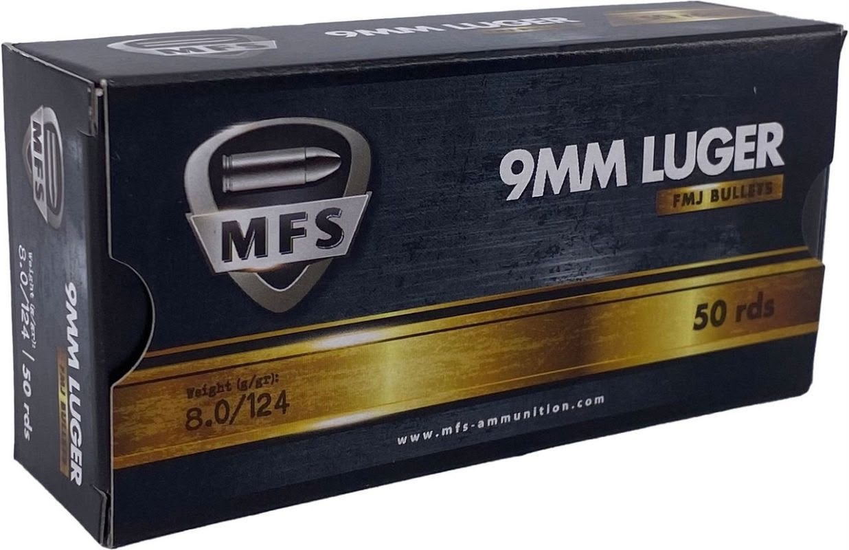 MFS 9mmP 124gr FMJ ammunition (Box of 50)